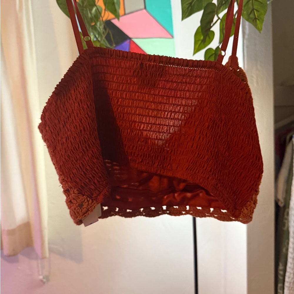 BoG Collective Brown Crochet Crop Top - Picture 2 of 3